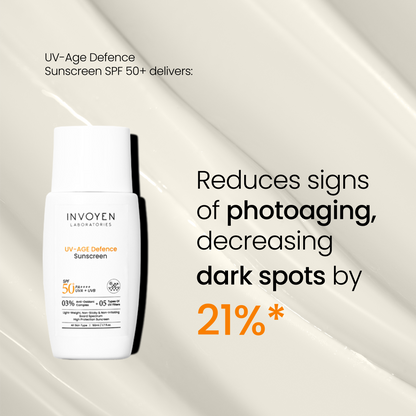 Invoyen UV Age Defense Sunscreen SPF 50+ providing broad-spectrum protection against UVA and UVB rays
